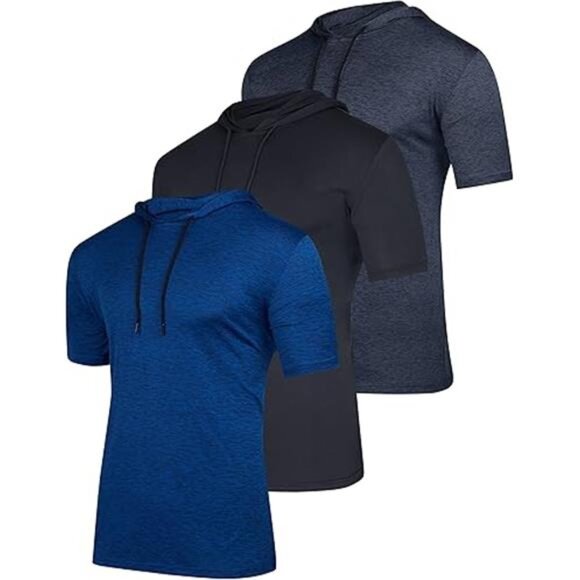 Real Essentials 3 Pack: Men's Dry Fit Short Sleeve Active Athletic Hoodie - Picture 7 of 7